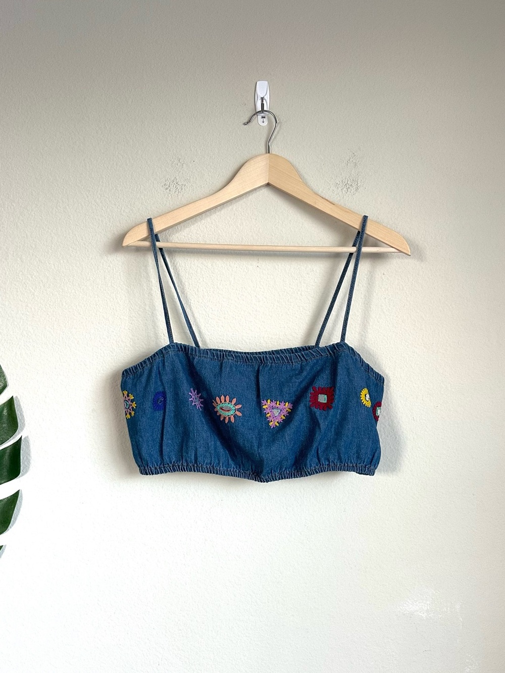 Zara Y2K Embroidered Denim Crop Top